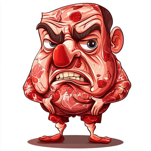 Humorous caricature of a meat clipart with human characteristics