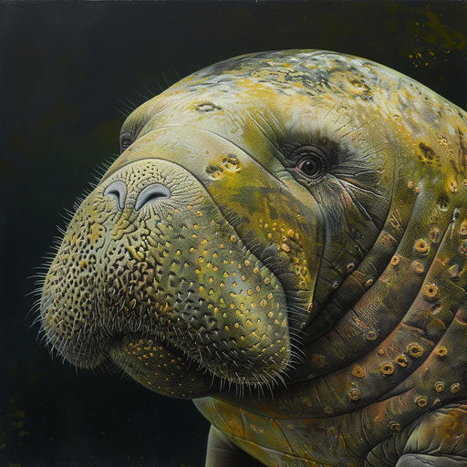 Manatee with detailed textures and expression, Frans Lanting style