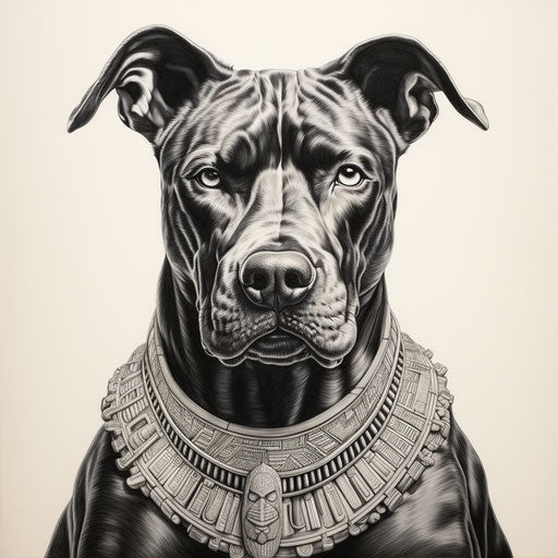 Egyptian dog in gothic realistic monochromatic style