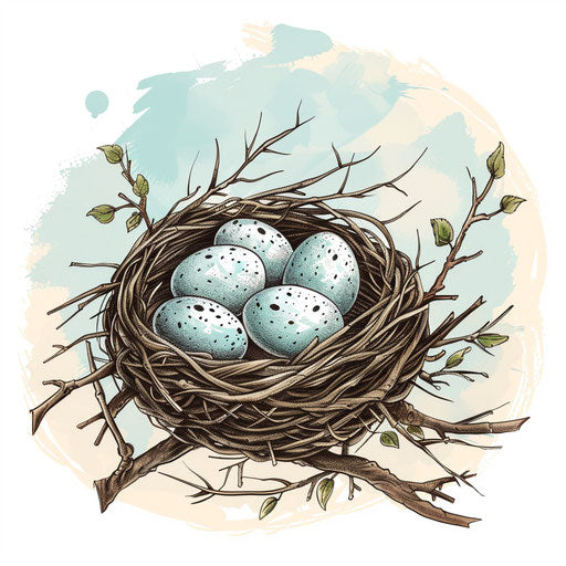 Family tattoo sketch: pastel nest with eggs