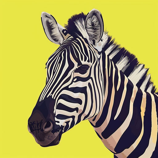 Zebra clipart in a photo realistic style on a flat chartreuse background