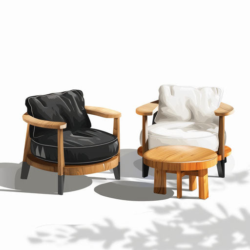 Photorealistic furniture clipart on white background, high contrast