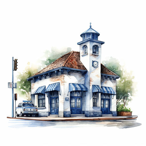 Police station clipart in oil painting style