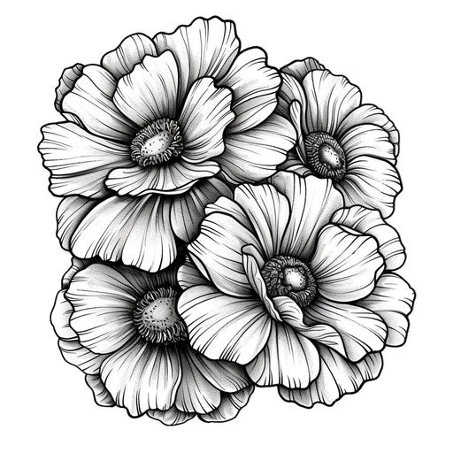 Traditional tattoo sketch of marigolds with thick lines
