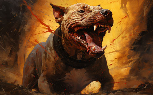 Snarling dog in dirt, violent style