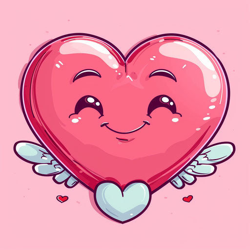 Animated heart with angel, kawaii style, dynamic and expressive