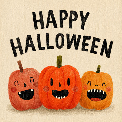 Cheerful Halloween illustration featuring three pumpkins