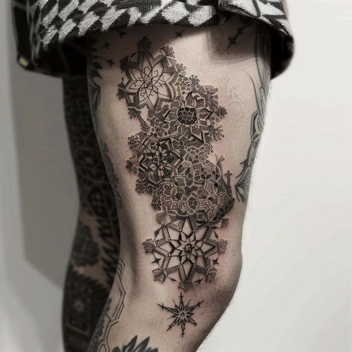 Intricate geometric thigh tattoo design