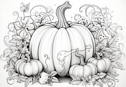 The fall pumpkin coloring page in black and white