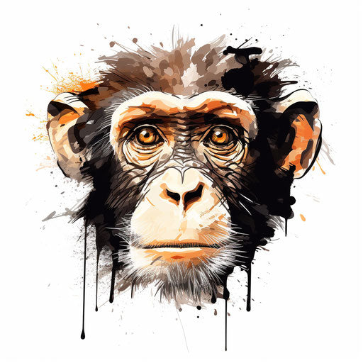 Monkey face clipart in Chiaroscuro Art style, on white background