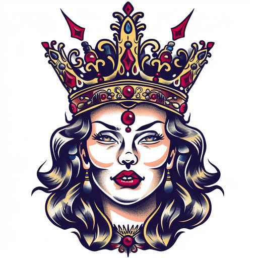 Retro-inspired queen crown tattoo artwork