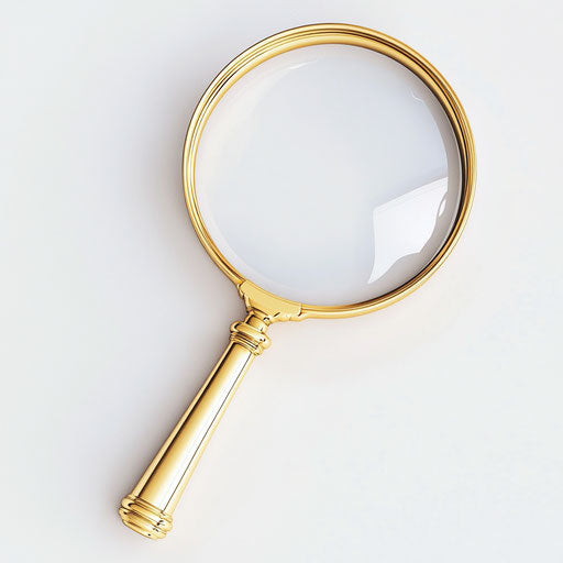 Realistic 3D magnifying glass on flat white background