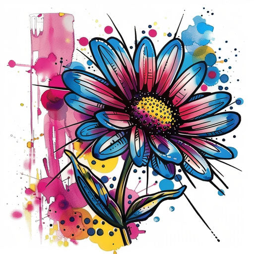 November birth flower in pop art with bold colors and comic style dots on white background
