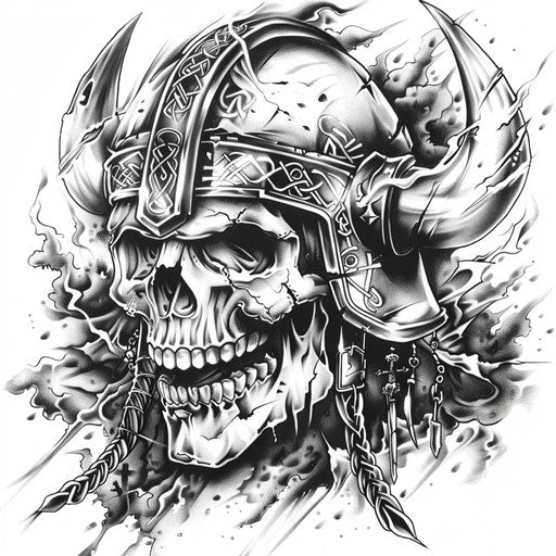 Warrior skull with Viking helmet, symbolizing strength and bravery