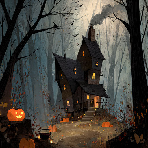 Charming witch's house in the darkness