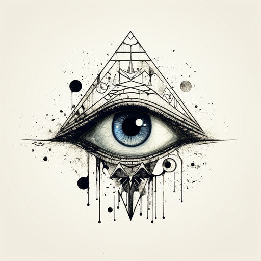 Geometric occult-inspired eye tattoo line drawing