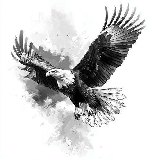 Beautiful flat tattoo sketch of an eagle flying in grayscale on white