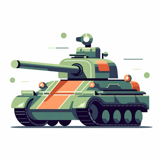 Minimalist style tank illustration on white background