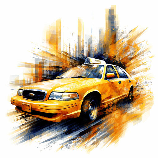 Taxi illustration in the style of Impressionistic Art, on white background