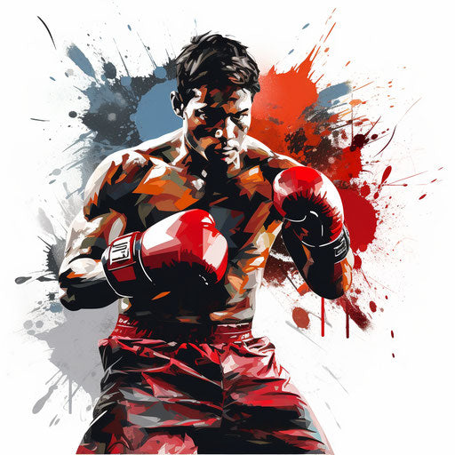 Boxing illustration in the style of Chiaroscuro Art, on a white background