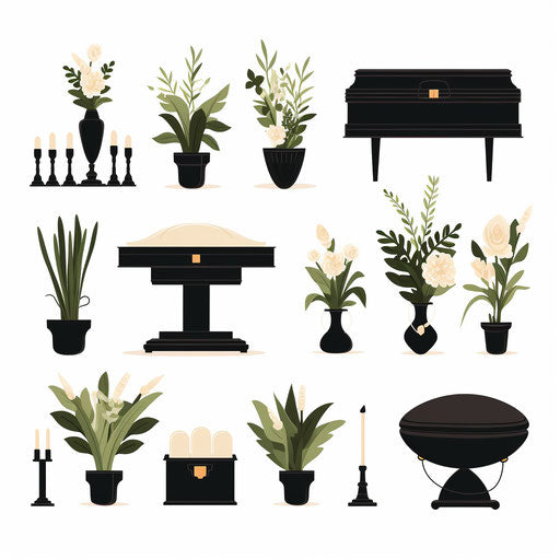 Minimalist style funeral clipart on white background