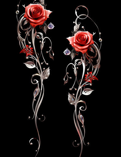 Pair of red rose tattoos in Indian style