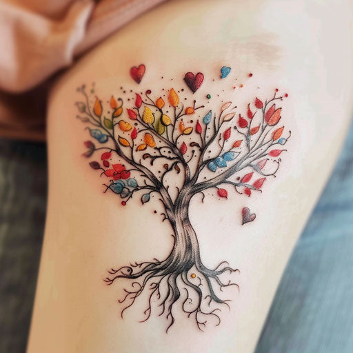 Romantic tree of life with heart-shaped leaves