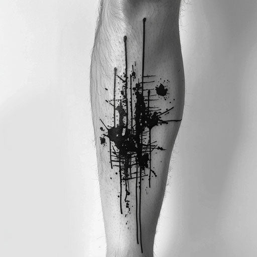 Modern abstract art tattoo, black ink splashes, on white background