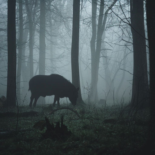 Tapir in a foggy forest, mystical and quiet, in the style of Vincent Munier