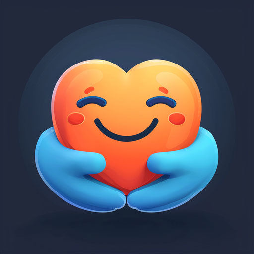Blue emoticon holding heart with two hands