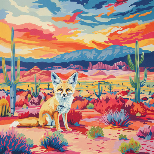 Fennec fox in a vibrant desert landscape