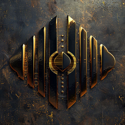 Golden and black audio logo on metallic background