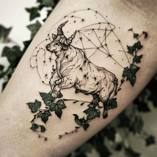 Elegant tattoo sketch with Taurus constellation and climbing ivy
