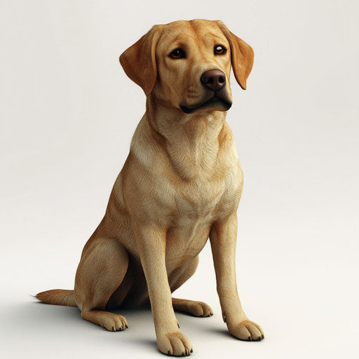 3D labrador in photo realistic style on flat white background