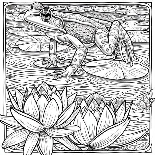 Frog jumping between lily pads