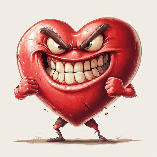 Humorous caricature of a cute heart with human characteristics