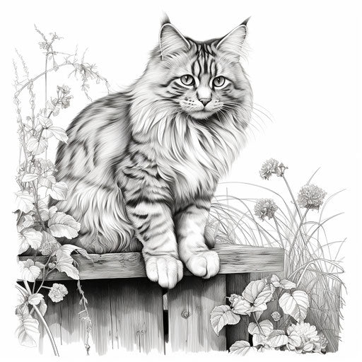 Realistic Cat Coloring Page