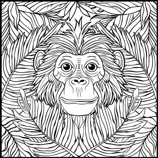 Simple and bold monkey outline with tropical backdrop