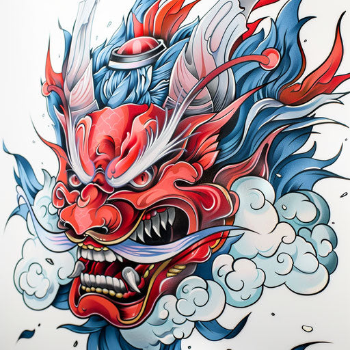 Traditional Japanese oni mask reimagined in anime style