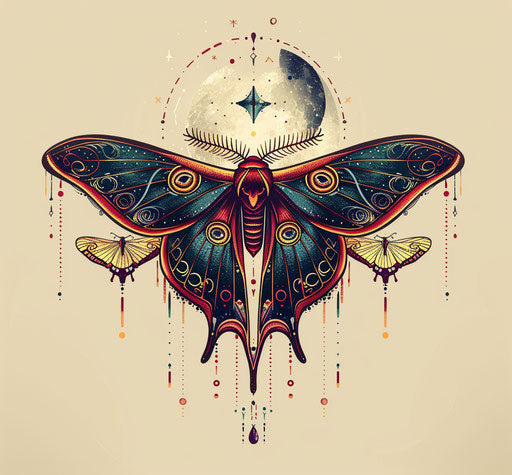 Luna moth tattoo, moons symbol background