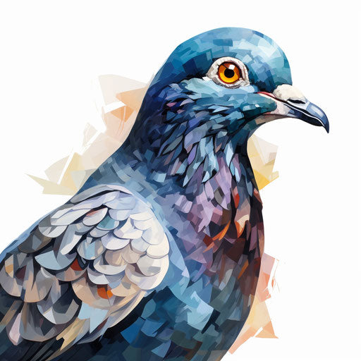 Pigeon drawing in the style of an oil painting, on a white background