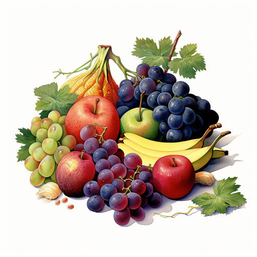 Fruits and vegetables in Chiaroscuro Art style on white