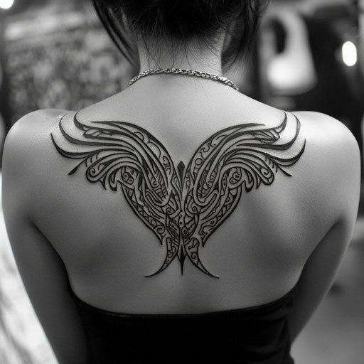 Tribal wings tattoo on the back