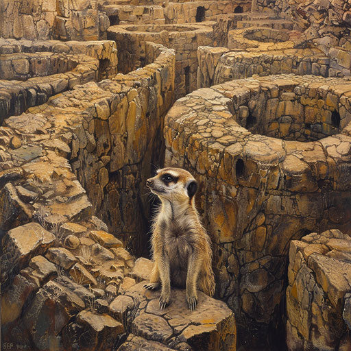 Meerkat exploring rocky maze
