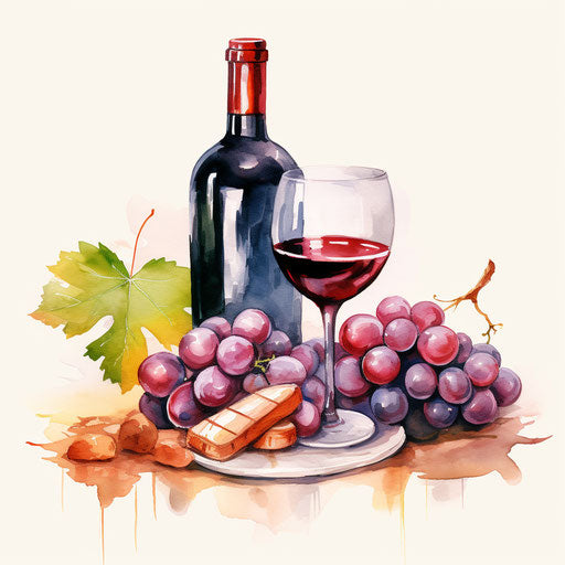 Wine illustration in the style of oil painting, on white background