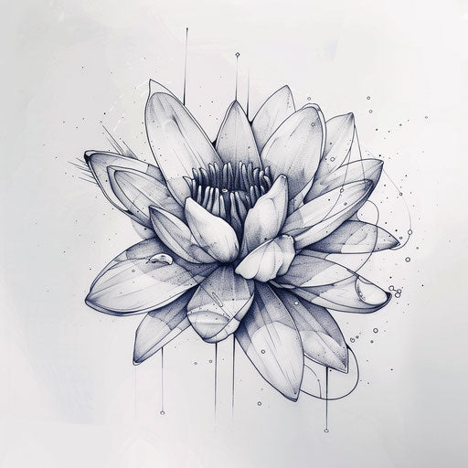 Detailed sketch of surrealist water lily tattoo