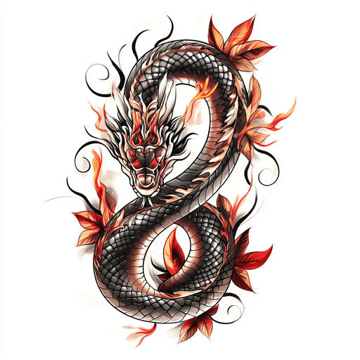 Snake dragon fire tattoo clipart flat sketch