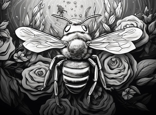 Hand-painted black and white bee portrait
