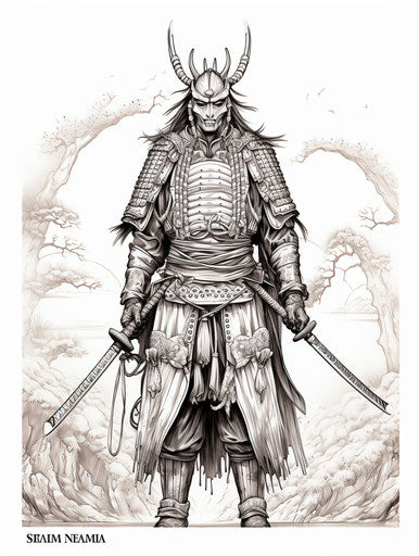 Japanese samurai: free printable coloring sheet in fintan magee style