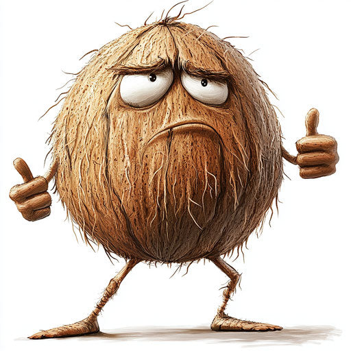 Humorous caricature of a coconut clipart with human characteristics